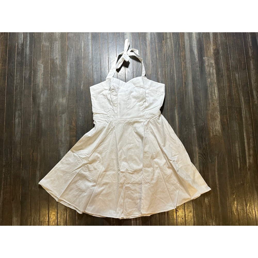 Topdress White Halter Retro 50s Rockabilly A-Line Dress Lace Up Back